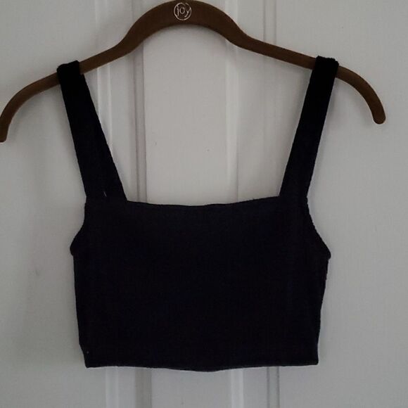 Zara Square Neck Ribbed Black Crop Top - Picture 1 of 5